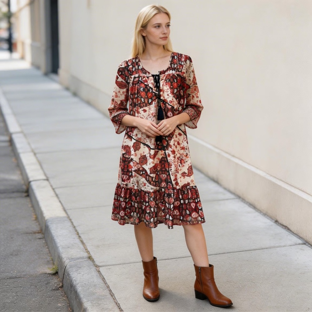FIFTH & PARK | Mixed Print Long Sleeve Tunic Dress Sz 12